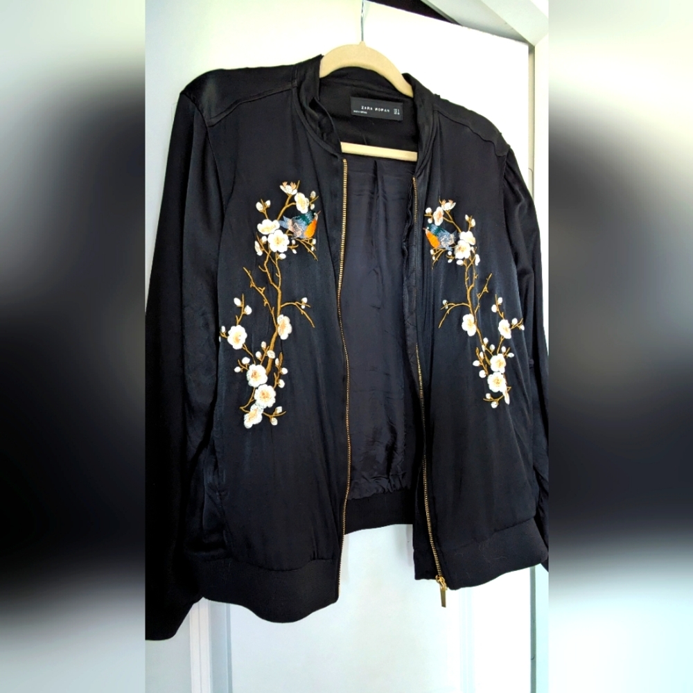 Embroidered satin Zara bomber jacket